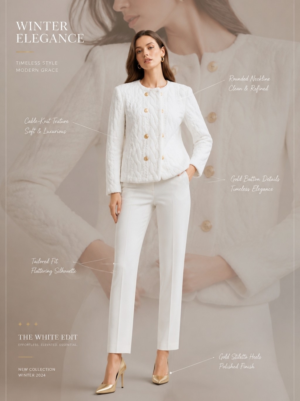 Women's White Faux Fur Button Jacket